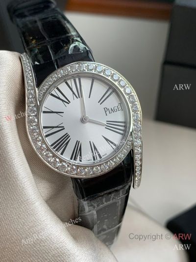 High Quality Replica PIAGET LIMELIGHT GALA Black American Crocodile Leather Strap White Face Dial Silver Case Watch 32mm